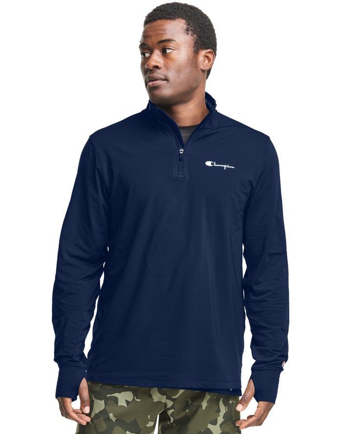 Sudadera Champion Hombre - City Sport 1/4 Zip Script Logo ( Azul Marino ) 5192368-XS